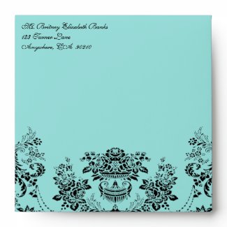 Black Damask Blue Wedding Envelopes envelope